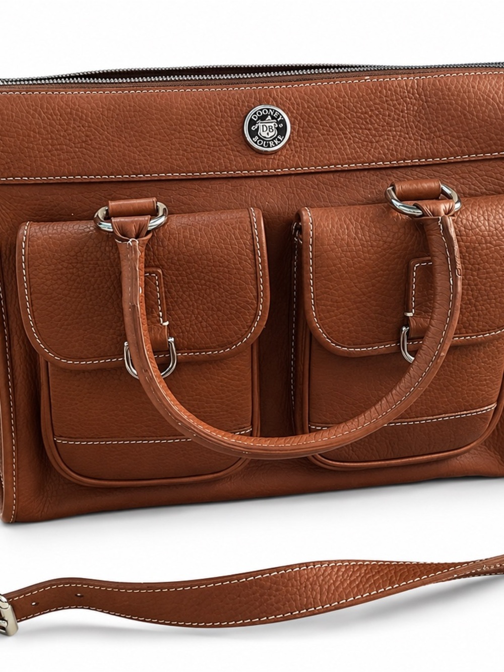 Dooney & Bourke Brown Pebbled Leather Satchel with Front Pockets